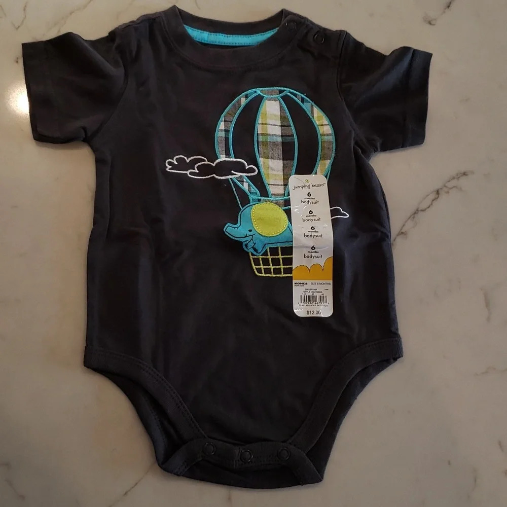 Elephant Hot Air Balloon Bodysuit and plaid Shorts Set baby boy size 6M - Picture 3 of 10
